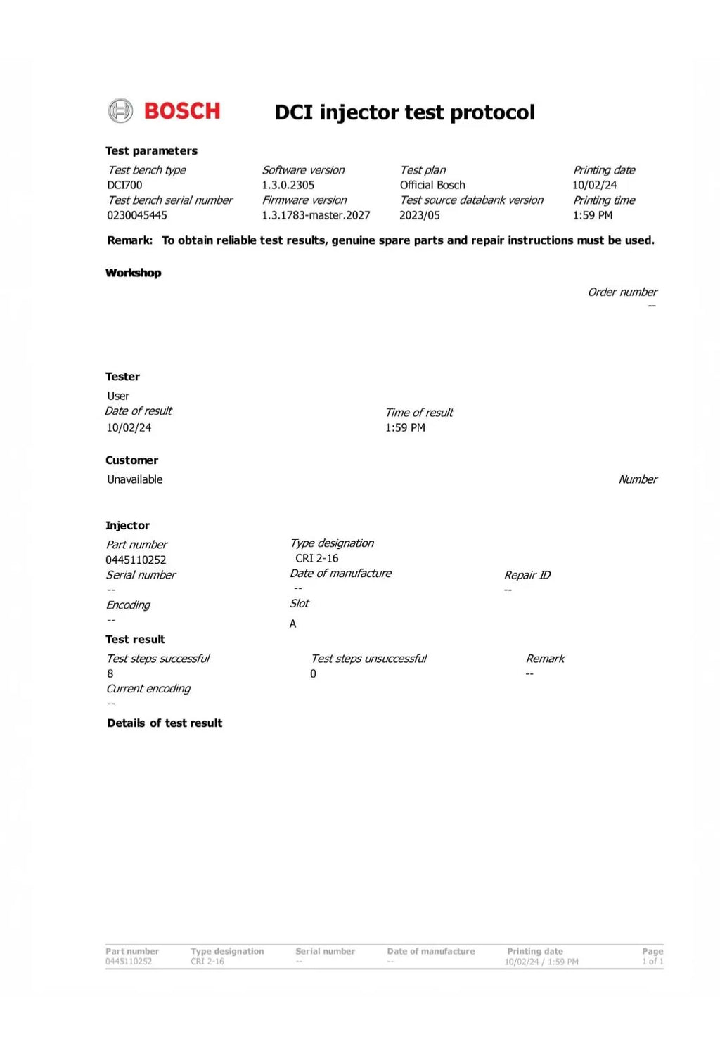 Bosch Enjektör 0445110252 Citroën & Peugeot 1.4 HDi