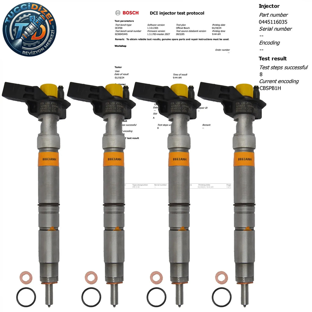 4 Adet BOSCH Enjektör (0445116035) VW T5, T6, Amarok 2,0 TDI Motor