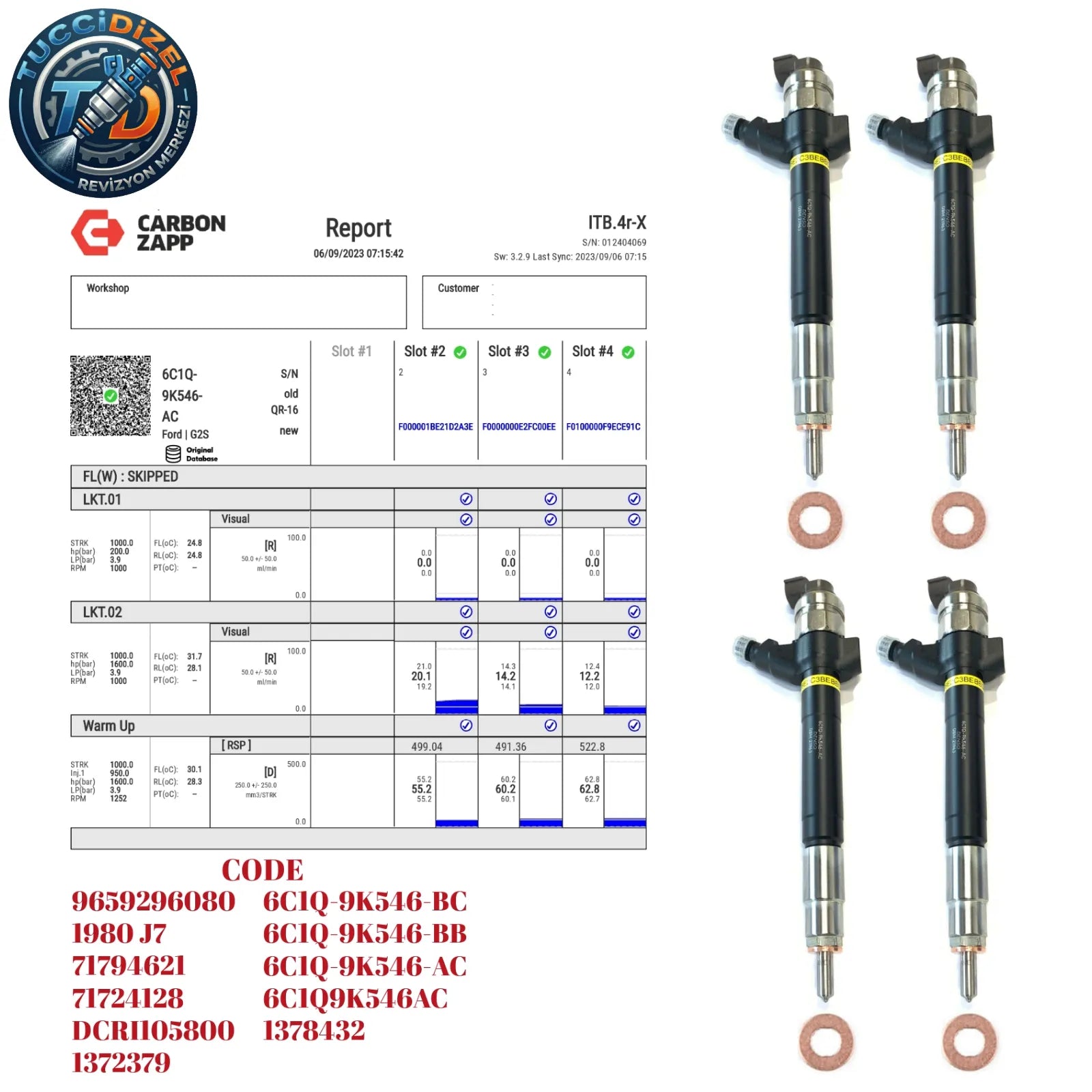 4 Adet Enjektör Fiat Ducato 2.2 JTD 74 kW 6C1Q9K546-AC Orijinal